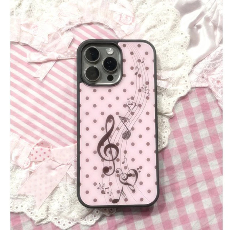 Y2K Phone Accessories - Koreaanse roze bruine polkadot meisjes hart