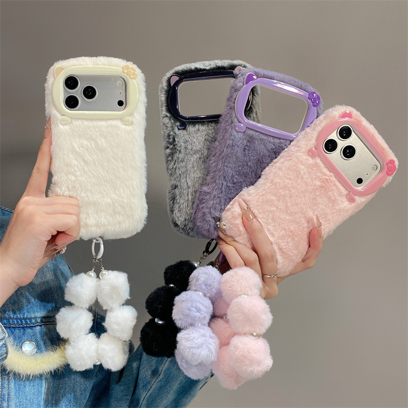 Phone Accessories Iphone - Luxe effenkleurige pluche telefoonhoes voor iPhone