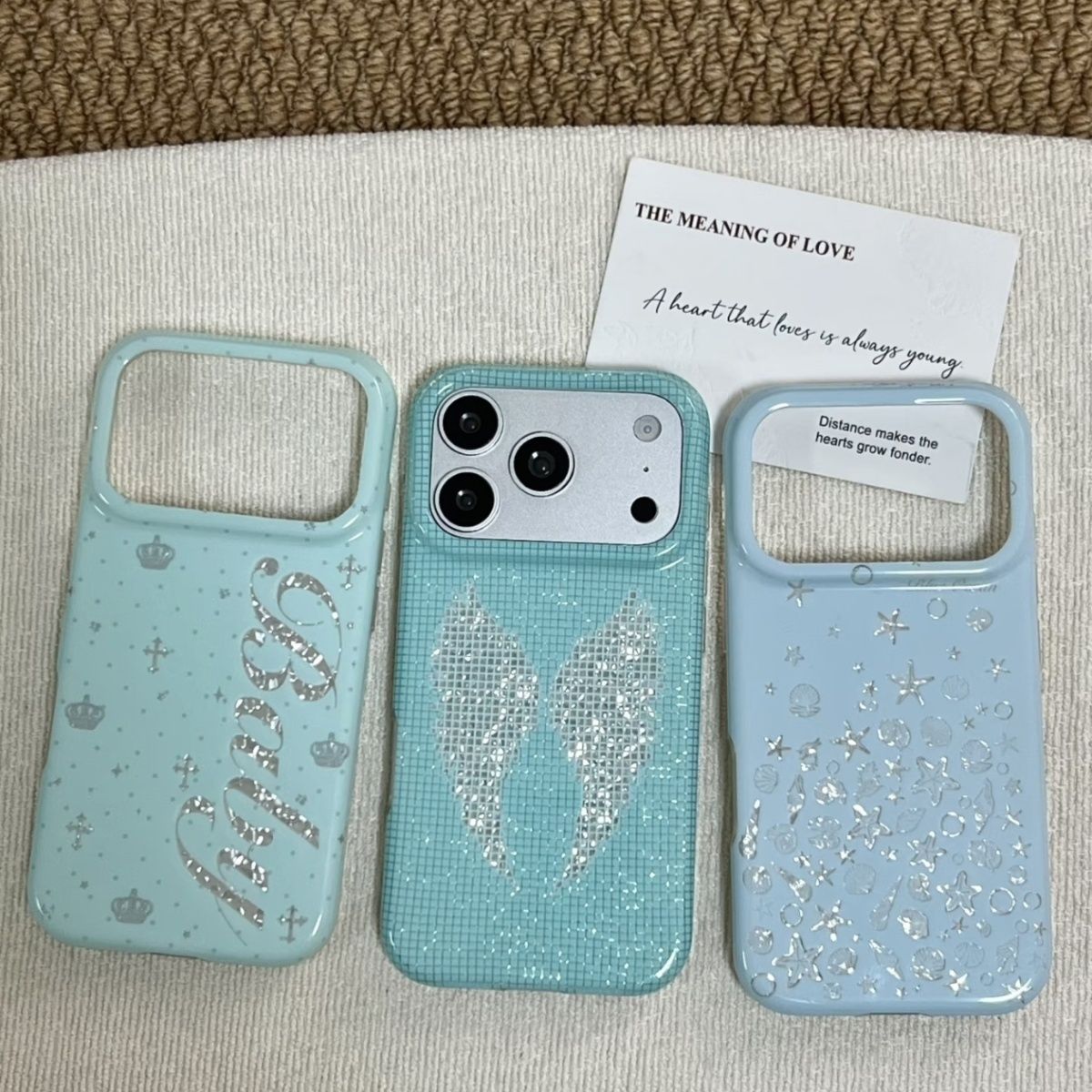 Y2K Phone Accessories - Koreaanse Mintkleurige Engelse Kruis Engelenvleugels Telefoonhoesje
