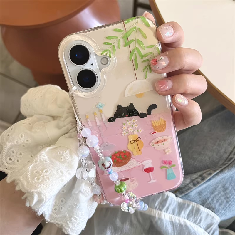 Y2K Phone Accessories - Schattig meisje eettafel kleine zwarte kat